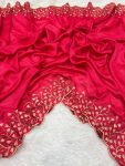 ATTRACTIVE VICHITRA SILK ZARI WITH STONE WORK SAREE WITH UNSTITCHED BLOUSE PINK
