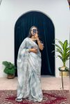 DESIGNER BURBERRY SILK SHIBORI PRINT EMBROIDERY ZARI SEQUENCE WORK SAREE WITH STITCHED BLOUSE FESTIVAL WEAR WHOLESALE PRICE ETHNIC GARMENT 5 (4)