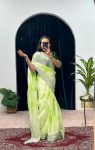 DESIGNER BURBERRY SILK SHIBORI PRINT EMBROIDERY ZARI SEQUENCE WORK SAREE WITH STITCHED BLOUSE FESTIVAL WEAR WHOLESALE PRICE ETHNIC GARMENT (62)