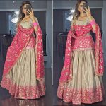 DESIGNER CHINON EMBROIDERY SEQUENCE NEEDLE WORK TOP LEHENGA WITH DUPATTA PARTY WEAR WHOLESALE PRICE ETHNIC GARMENT (5)