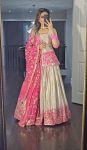 DESIGNER CHINON EMBROIDERY SEQUENCE NEEDLE WORK TOP LEHENGA WITH DUPATTA PARTY WEAR WHOLESALE PRICE ETHNIC GARMENT (5)