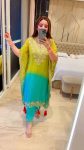 DESIGNER CHINON SILK EMBROIDERY SEQUENCE PRINT  WORK KAFTAN BOTTOM PARROT GREEN
