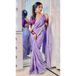 DESIGNER CHINON SILK EMBROIDERY SEQUENCE WORK SAREE WITH UNSTITCHED BLOUSE PARTY WEAR WHOLESALE PRICE ETHNIC GARMENT (8)