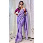 DESIGNER CHINON SILK EMBROIDERY SEQUENCE WORK SAREE WITH UNSTITCHED BLOUSE PARTY WEAR WHOLESALE PRICE ETHNIC GARMENT (8)