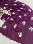 DESIGNER CHINON SILK EMBROIDERY SEQUENCE ZARI WORK SAREE WITH UNSTITCHED BLOUSE PARTY WEAR WHOLESALE PRICE ETHNIC GARMENT (4)