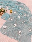 DESIGNER CHINON SILK EMBROIDERY SEQUENCE ZARI WORK SAREE WITH UNSTITCHED BLOUSE PARTY WEAR WHOLESALE PRICE ETHNIC GARMENT (7)