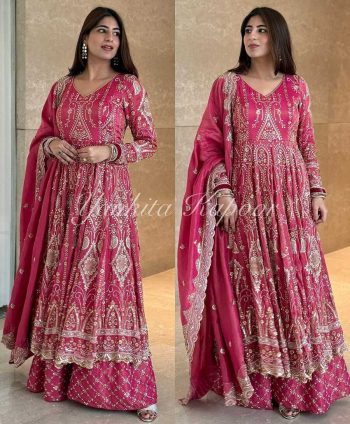 DESIGNER CHINON SILK EMBROIDREY SEQUENCE WORK  GOWN BOTTOM WITH DUPATTA RANI