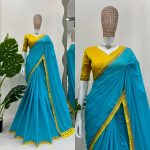 DESIGNER COTTON LACE WORK SIMPLE SAREE WITH UNSTITCHED BLOUSE PARTY WEAR WHOLESALE PRICE ETHNIC GARMENT (4)