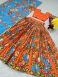 DESIGNER CREPE KALAMKARI PRINT WORK LEHENGA CHOLI WITH DUPATTA FESTIVAL WEAR WHOLESALE PRICE ETHNIC GARMENT (5)