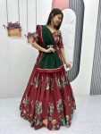 DESIGNER CREPE KALAMKARI PRINT WORK LEHENGA CHOLI WITH DUPATTA FESTIVAL WEAR WHOLESALE PRICE ETHNIC GARMENT (3)