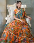 DESIGNER CREPE KALAMKARI PRINT WORK LEHENGA CHOLI WITH DUPATTA FESTIVAL WEAR WHOLESALE PRICE ETHNIC GARMENT (5)