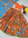 DESIGNER CREPE KALAMKARI PRINT WORK LEHENGA CHOLI WITH DUPATTA FESTIVAL WEAR WHOLESALE PRICE ETHNIC GARMENT (5)