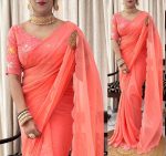 DESIGNER GEORGETTE ARC BORDER WORK PLAIN SAREE WITH UNSTITCHED BLOUSE FESTIVAL WEAR WHOLESALE PRICE ETHNIC GARMENT (9)