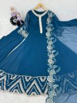 DESIGNER GEORGETTE CHINE STITCH WORK GOWN PALAZZO WITH DUPATTA FESTIVAL WEAR WHOLESALE PRICE ETHNIC GARMENT (14)