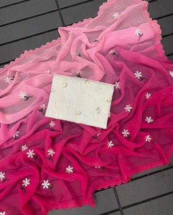 DESIGNER GEORGETTE EMBROIDERY WORK SAREE WITH UNSTITCHED BLOUSE BABY PINK