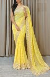 DESIGNER GEORGETTE SEQUENCE THREAD WORK SAREE WITH UNSTITCHED BLOUSE PARTY WEAR WHOLESALE PRICE ETHNIC GARMENT (1)