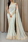 DESIGNER GEORGETTE SEQUENCE THREAD WORK SAREE WITH UNSTITCHED BLOUSE PARTY WEAR WHOLESALE PRICE ETHNIC GARMENT (11)