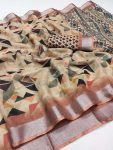 DESIGNER LINEN SILK DIGITAL PRINT WITH SILVER BORDER WORK SAREE WITH UNSTITCHED BLOUSE PARTY WEAR WHOLEALE PRICE ETHNIC GARMENT (2)