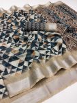 DESIGNER LINEN SILK DIGITAL PRINT WITH SILVER BORDER WORK SAREE WITH UNSTITCHED BLOUSE PARTY WEAR WHOLEALE PRICE ETHNIC GARMENT (3)