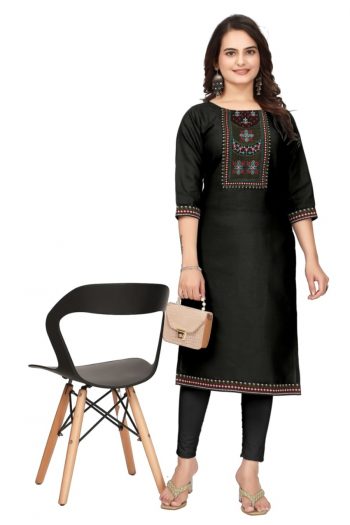 DESIGNER MAGIC COTTON EMBROIDERY WORK READY TO WEAR KURTI BLACK