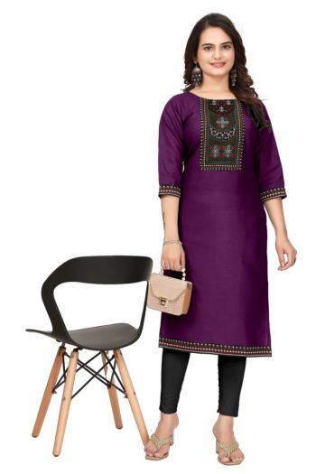 DESIGNER MAGIC COTTON EMBROIDERY WORK READY TO WEAR KURTI WINE