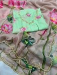 DESIGNER ORGANZA FLORAL BEADS HAND PRINT WORK SAREE WITH UNSTITCHED BLOUSE PARTY WEAR WHOLESALE PRICE ETHNIC GARMENT 1 (3)