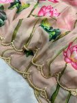 DESIGNER ORGANZA FLORAL BEADS HAND PRINT WORK SAREE WITH UNSTITCHED BLOUSE PARTY WEAR WHOLESALE PRICE ETHNIC GARMENT 1 (3)