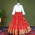 DESIGNER ORGANZA SILK FOIL PRINT WITH JACQUARD BORDER WORK LEHENGA CHOLI FESTIVAL WEAR WHOLESALE PRICE ETHNIC GARMENT (1)