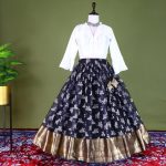 DESIGNER ORGANZA SILK FOIL PRINT WITH JACQUARD BORDER WORK LEHENGA CHOLI FESTIVAL WEAR WHOLESALE PRICE ETHNIC GARMENT (2)