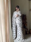 DESIGNER PURE SILK DIGITAL PRINT WORK  GOWN SAREE WITH ATTACHED  DUPATTA WHITE