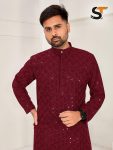 DESIGNER RAYON CHICKENKARI WORK MENS KURTA PAJAMA FESTIVAL WEAR WHOLESALE PRICE ETHNIC GARMENT (4)