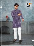 DESIGNER RAYON CHICKENKARI WORK MENS KURTA PAJAMA FESTIVAL WEAR WHOLESALE PRICE ETHNIC GARMENT (6)