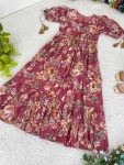 DESIGNER ROMAN SILK PRINTED FLAIRED PUFF SLEEVE WORK GOWN PARTY WEAR WHOLESALE PRICE ETHNIC GARMENT (3)