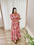 DESIGNER ROMAN SILK PRINTED FLAIRED PUFF SLEEVE WORK GOWN PARTY WEAR WHOLESALE PRICE ETHNIC GARMENT (3)