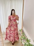 DESIGNER ROMAN SILK PRINTED FLAIRED PUFF SLEEVE WORK GOWN PARTY WEAR WHOLESALE PRICE ETHNIC GARMENT (3)