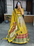 DESIGNER SILK PRINTED WITH GOTTA PATI WORK  LEHENGA CHOLI WITH DUPATTA MUSTURD