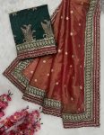 DESIGNER TWIL NET SEQUENCE CODING EMBROIDERY WORK SAREE WITH UNSTITCHED BLOUSE PARTY WEAR WHOLESALE PRICE ETHNIC GARMENT (14)