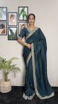 DESIGNER VICHITRA SILK EMBROIDERY SIROSKI WORK READY TO WEAR SAREE WITH UNSTITCHED BLOUSE BLUE