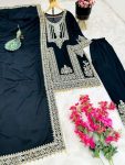 FANCY CHINON SILK EMBROIDERY SEQUENCE CODING WORK TOP BOTTOM WITH DUPATTA FESTIVAL WEAR WHOLESALE PRICE ETHNIC GARMENT (4)