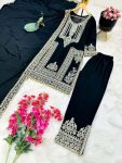 FANCY CHINON SILK EMBROIDERY SEQUENCE CODING WORK TOP BOTTOM WITH DUPATTA FESTIVAL WEAR WHOLESALE PRICE ETHNIC GARMENT (4)