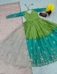 FANCY CHINON SILK EMBROIDERY SEQUENCE WORK GOWN WITH DUPATTA FESTIVAL WEAR WHOLESALE PRICE ETHNIC GARMENT (5)