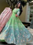 FANCY CHINON SILK EMBROIDERY SEQUENCE WORK GOWN WITH DUPATTA FESTIVAL WEAR WHOLESALE PRICE ETHNIC GARMENT (5)
