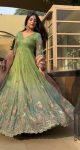 FANCY CHINON SILK EMBROIDERY SEQUENCE WORK GOWN WITH DUPATTA FESTIVAL WEAR WHOLESALE PRICE ETHNIC GARMENT (5)