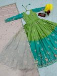 FANCY CHINON SILK EMBROIDERY SEQUENCE WORK GOWN WITH DUPATTA FESTIVAL WEAR WHOLESALE PRICE ETHNIC GARMENT (5)