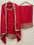 FANCY CHINON SILK EMBROIDERY WORK TOP PALAZZO WITH DUPATTA FESTIVAL WEAR WHOLESALE PRICE ETHNIC GARMENT (3)