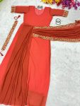 FANCY GEORGETTE EMBROIDERY LACE BORDER WORK READY TO WEAR GOWN SAREE FESTIVAL WEAR WHOLESALE PRICE ETHNIC GARMENT (12)