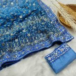 FANCY GEORGETTE EMBROIDERY SEQUENCE THREAD WORK SAREE WITH UNSTITCHED BLOUSE PARTY WEAR WHOLESALE PRICE ETHNIC GARMENT (4)