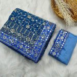 FANCY GEORGETTE EMBROIDERY SEQUENCE THREAD WORK SAREE WITH UNSTITCHED BLOUSE PARTY WEAR WHOLESALE PRICE ETHNIC GARMENT (4)
