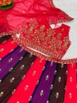 FANCY GEORGETTE MULTI COLORED EMBROIDERY SEQUENCE ZARI BOREDR WORK LEHENGA CHOLI WITH DUPATTA PARTY WEAR WHOLESALE PRICE ETHNIC GARMENT (12)