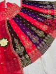 FANCY GEORGETTE MULTI COLORED EMBROIDERY SEQUENCE ZARI BOREDR WORK LEHENGA CHOLI WITH DUPATTA PARTY WEAR WHOLESALE PRICE ETHNIC GARMENT (12)